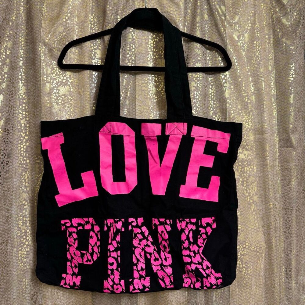 PINK Victorias Secret Y2K Vintage Black Pink Cheetah Print Love Pink Large Tote
